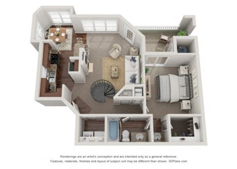 Floor plan for 1 bed, 1 bath, 954 sqft